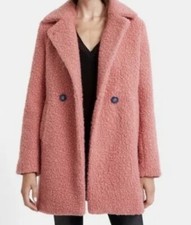 Desigual Double Breasted Bouche Teddy Bear Pink Blush Coat Lapel Collar 8 Nwt