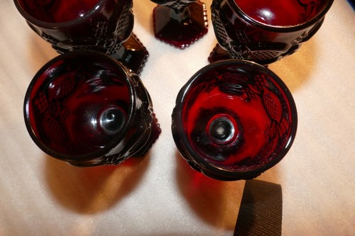 Vintage Ruby Red Glass Avon Cape Cod Wine Glass Goblets 4 1/2" 4.5" Set Of 5 - Picture 5 of 12