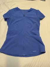 Jaanuu Scrub Top Women  s Scrub Top Xxs Ceil Blue Zip Up Stain
