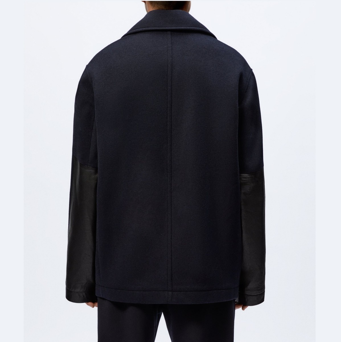 ZARA STUDIO NICHOLSON ピーコート ネイビー ウール Men's ZARA STUDIO NICHOLSON Wool Leather Pea Coat LARGE navy