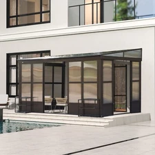 Domi 10x14FT Wall Mounted Sunroom with PC Roof and Lockable Sliding Doors