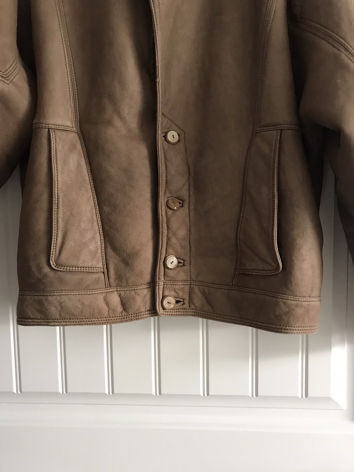 REAL SHEARLING LEATHER BUTTON UP POCKETS MEN'S JA… - image 4