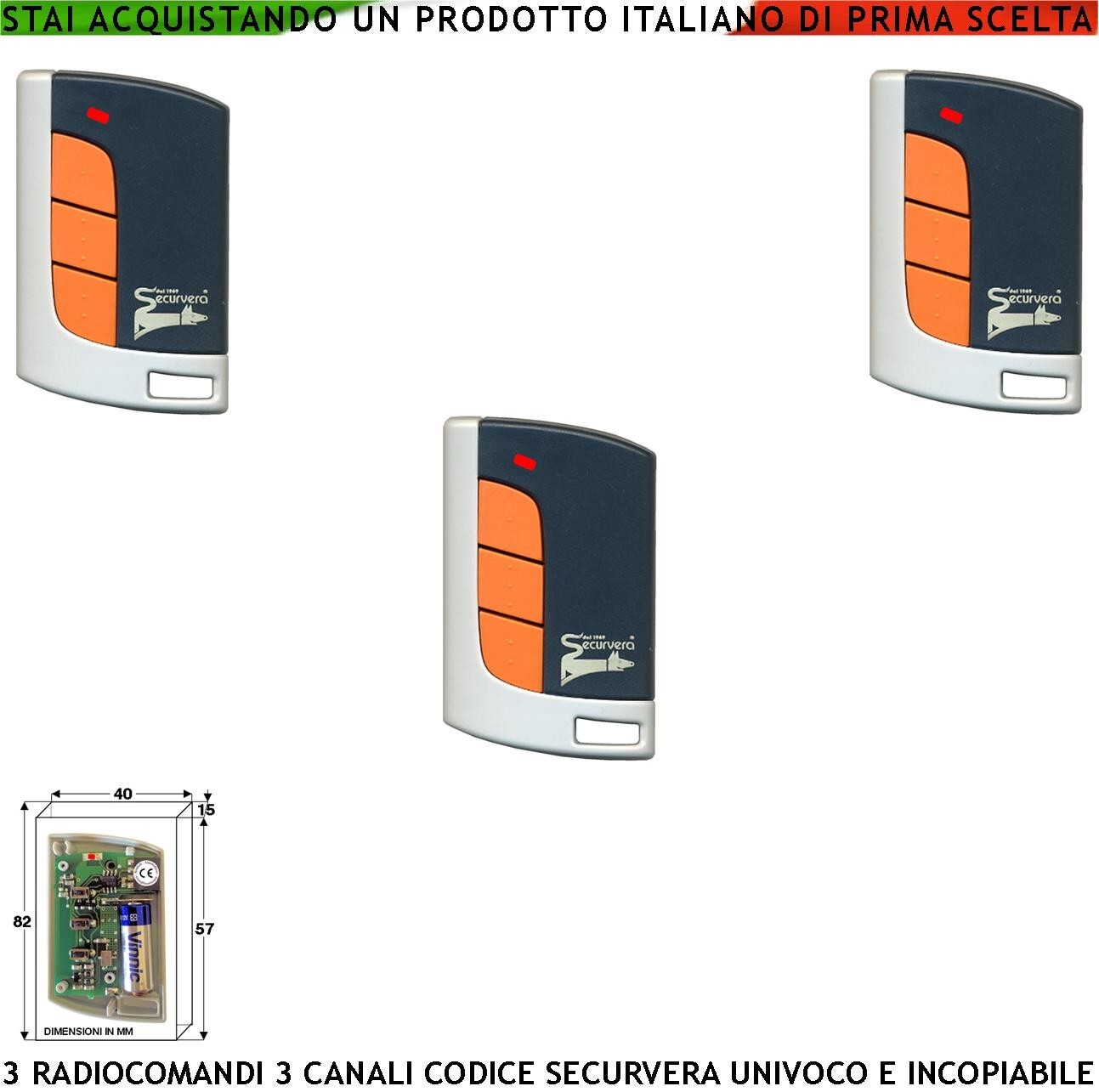 Tris Radiocomandi Professionali 433,92 MHz Rolling Code - 3 Canali
