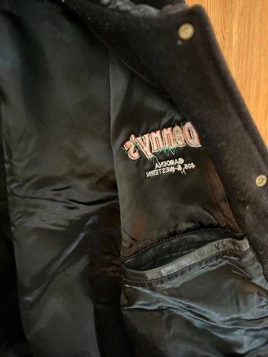 Vntg XL Denny's Restaurant Blk Wool Leather Varsity Jacket Advertise CALIFORNIA - Picture 7 of 13