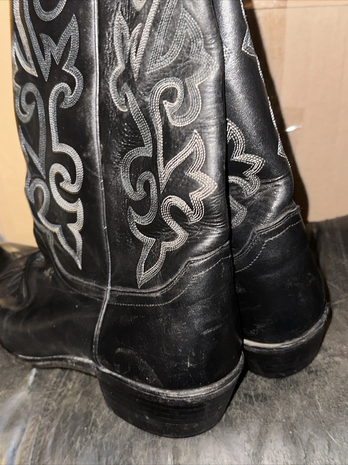Justin VTG Men Black Leather Western Cowboy Boots London Calf 1409 Sz