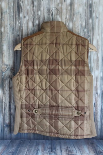 Lauren Ralph Womens Medium P/M Plaid Tan Leather Quilted Puffer Vest Zip - Picture 9 of 11