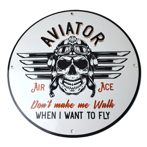 Vintage Air Ace Sign - Fly Aviation Aviator Skull Service Gas Porcelain Sign