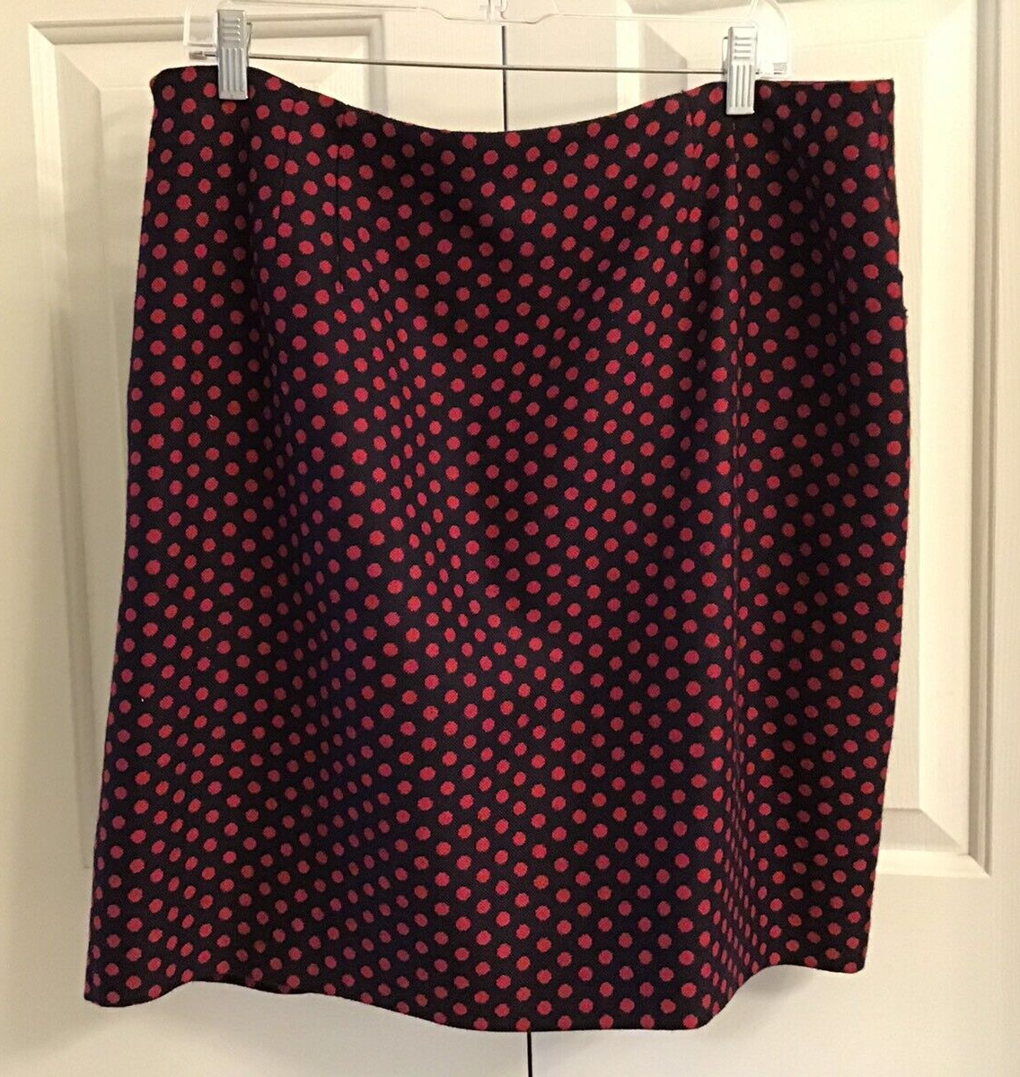 TALBOTS Navy Red Polka Dot Wool Blend A-Line Skirt Lined Womans
