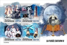 SATURN V Apollo 11 Launch Vehicle Space Rocket Stamp Sheet (2023 Central Africa)