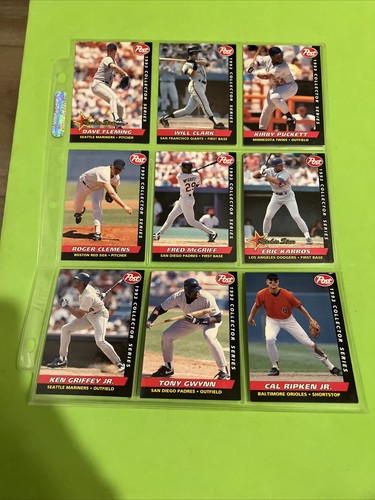1993 Post Baseball Card Set 1- 30 CLARK, PUCKETT, KARROS, GRIFFEYJR, GWYNN