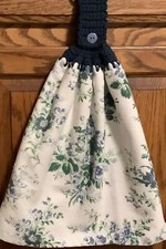 Double hanging kitchen towel garden flowers spring crocheted blue top