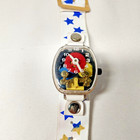 Vintage MERRY TOYS Teeter Totter Plastic Toy Watch See Thru Case Star vinyl band