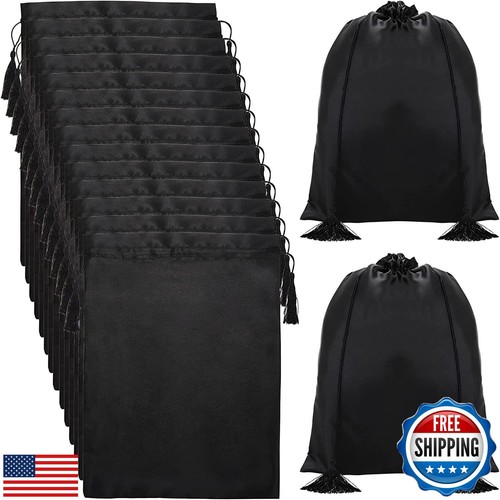 Youeon 16 Pcs Silk Satin Wig Bags 12"x16", Satin Black Gift and Travel Bag wi