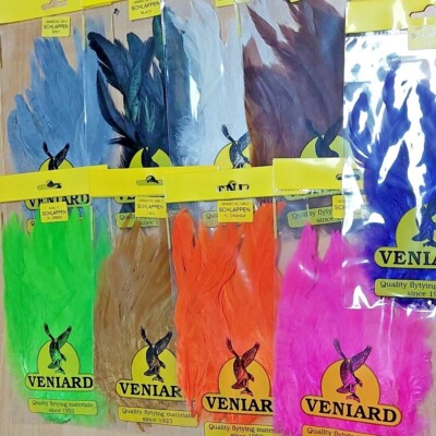 Veniard Schlappen Federn chartreuse,braun,purple, Schwarz, Pink, weiß, orange..