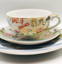 Vintage Japanese Porcelain Tea Trio – Geisha Girl Lithophane Cup