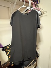 Windsor Black Faux Leather Shift Mini Dress Short Sleeve Round Neck Zip L