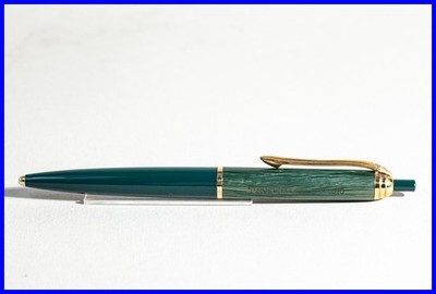Geha 320 Ballpoint Pen In Green Striped & Gold With ''Blaupunkt Car Radio'' AD.
