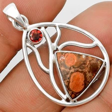 Natural Poppy Jasper & Garnet 925 Sterling Silver Pendant Jewelry P-1572