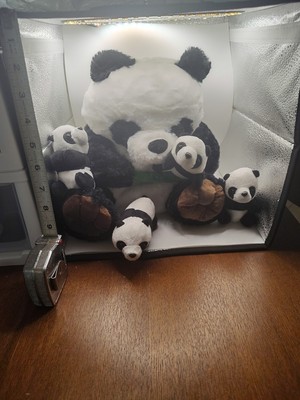 10'' Panda Plush Stuffed Animal W/ 4 Baby Bears Zipper Pouch Storage In Back