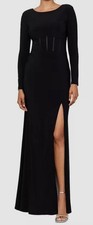 Xscape Women's Black Round-Neck Long-Sleeve USA Corset-Waist Dress Size: 10