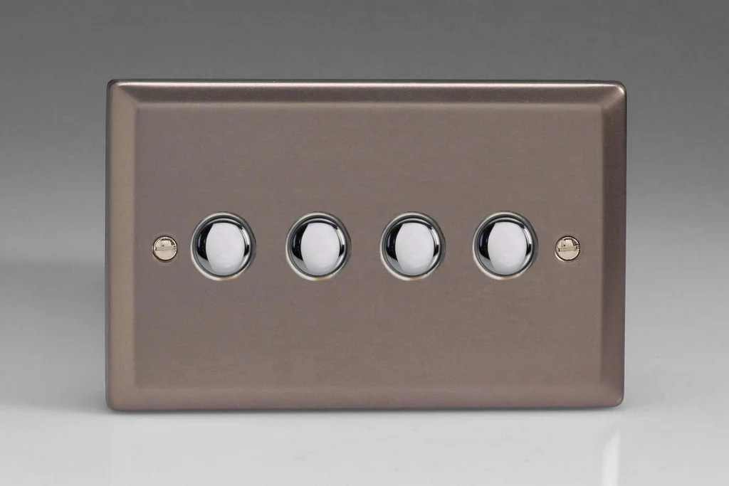 Switch Silver Quad Momentary 6A 4-Gang Classic Pewter + Chrome Insert Varilight