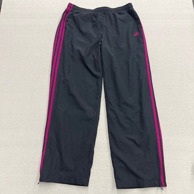 Adidas Women Black Pink 3-Stripe Track Pants Windbreaker Mesh Lined Large
