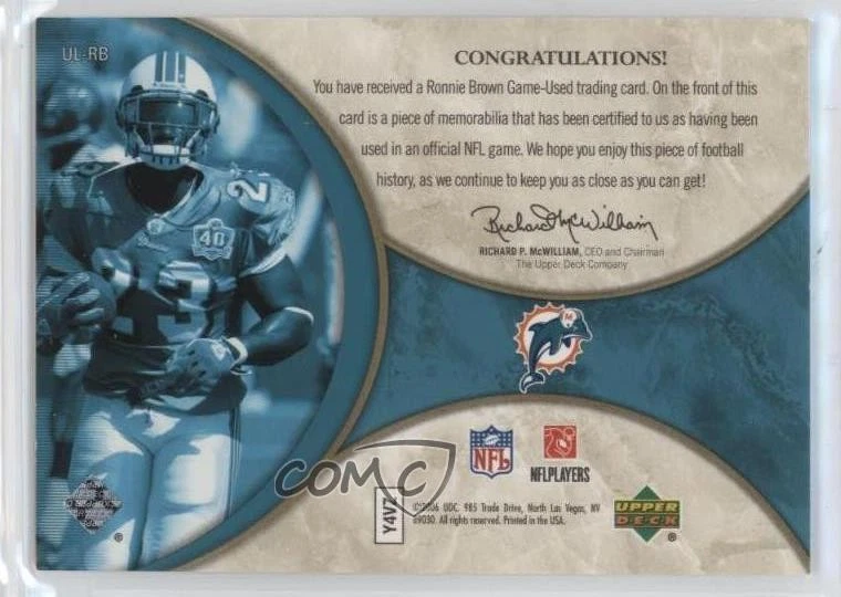2006 Ultimate Collection Ultimate Game Jersey Gold /75 Ronnie Brown #UL-RB - Image 2 of 2