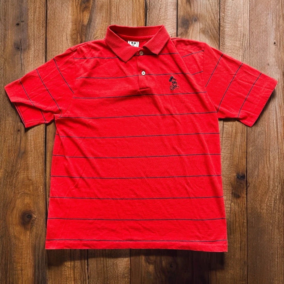 Camisa Polo Mickey Mouse Vintage Años 80 Hecha en EE. UU. Juvenil L Rayas Rojas Juvenil Disney Foto 2 de 4