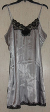 NEW JACLYN SMITH LIGHT GRAY W/ BLACK PINSTRIPES SATIN NIGHTGOWN SIZE L