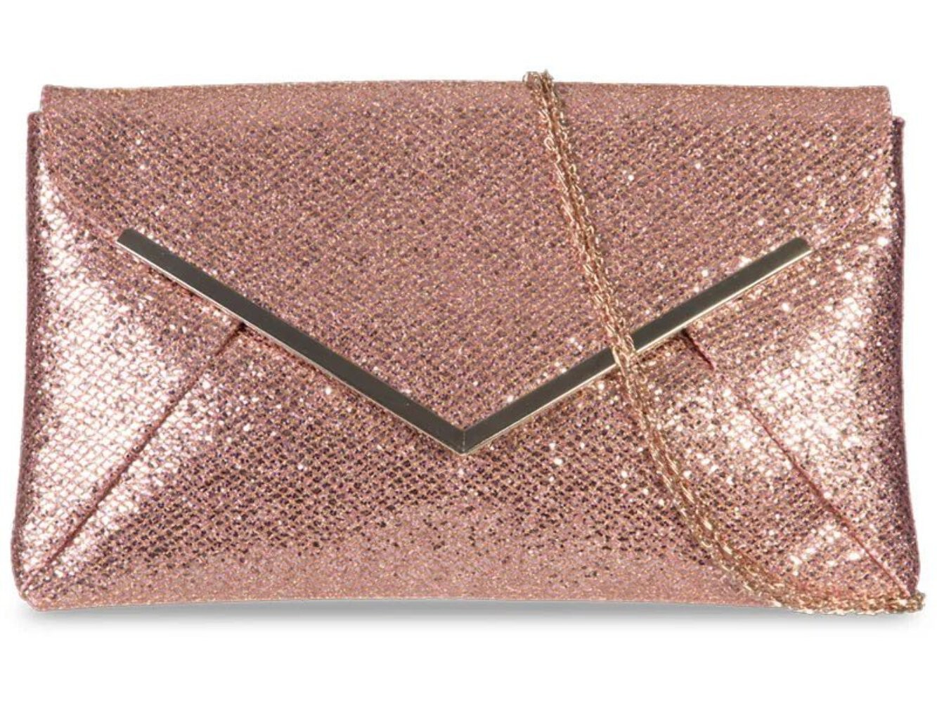 Champagne Pink Glitter Clutch Bag