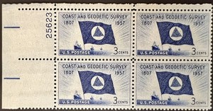 US Plate Block of 4 1957 Coast and Geodetic Survey #25623 Scott 1088 MNH