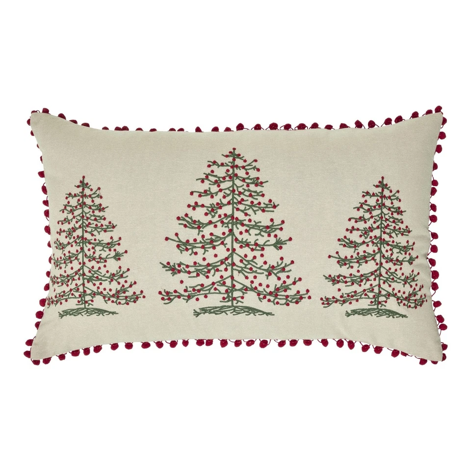 Timeless Ticking Red Embroidered Christmas Tree Throw Pillow Cover, Country F... - Image 4 of 4