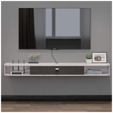 Floating TV Cabinet with Door, Gray-White Floating TV Stand