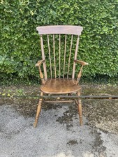 Vintage Brown Wooden Windsor Spindle-Back Armchair w/ Armrests, Assembled