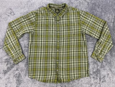 prAna Shirt Mens Large Green Plaid Button Down Long Sleeve Lightweight Breathe