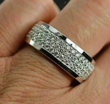 0.70Ct Round Cut White Moissanite Men's Wedding Band Ring 14k White Gold Plated