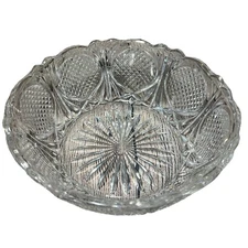 American Brilliant Period Cut Glass Crystal Bowl 9" Scalloped Intricate ABP
