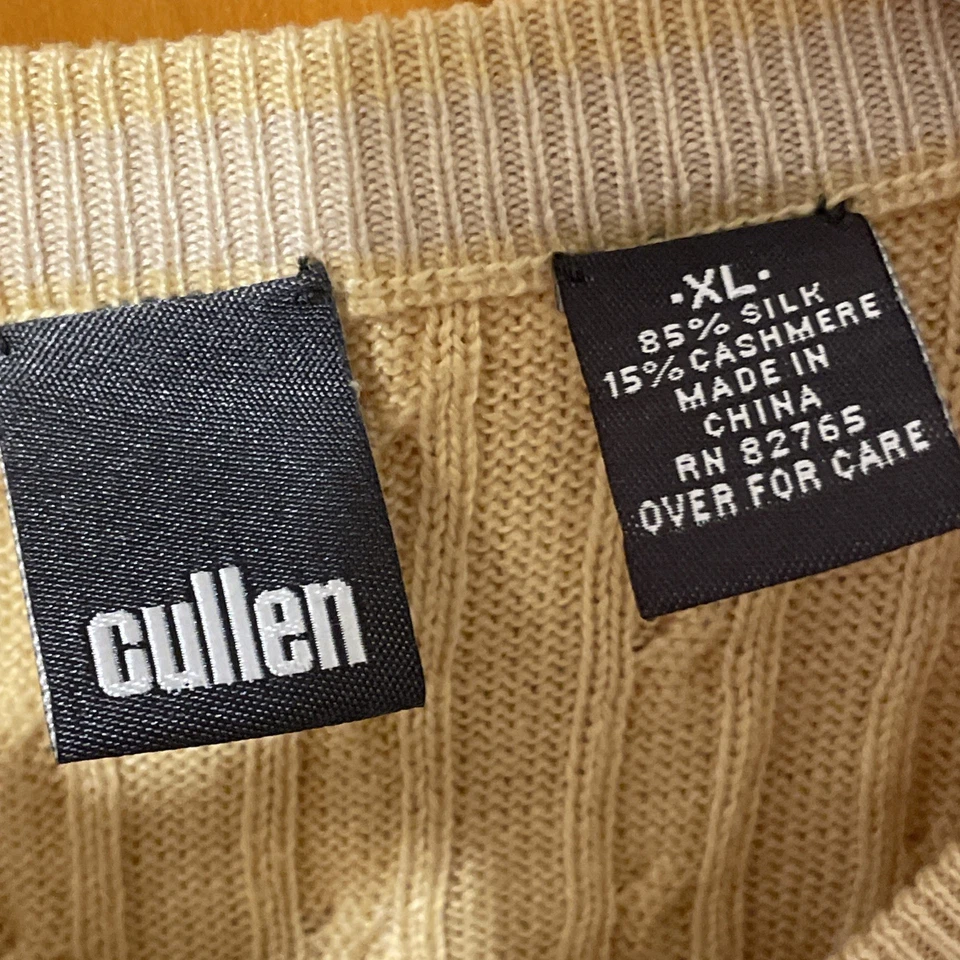 Suéter masculino Cullen malha de seda cashmere manga longa XLarge amarelo pálido outono - Imagem 2 de 4
