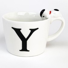 Snoopy Initial Mug Y with Figure, Snoopy Mug with Figure, Initial Mug, White