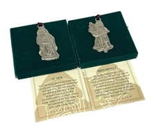 Longaberger Baskets Pewter St. Nick, Kriss Kringle Ornament Tie-on Set