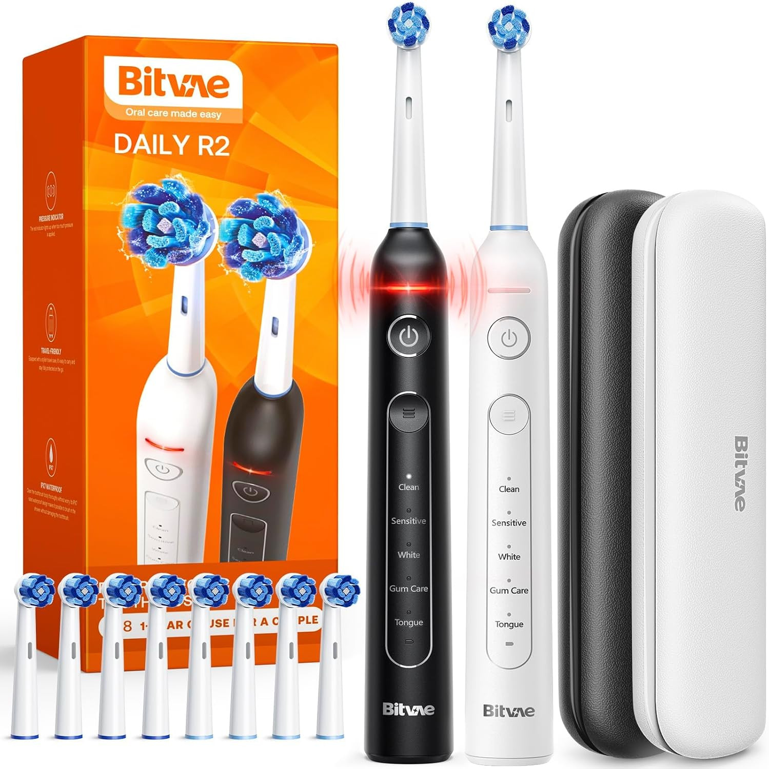 Rotating Electric Toothbrush 2 Packs for Adults with Pressure Sensor, Gifts for