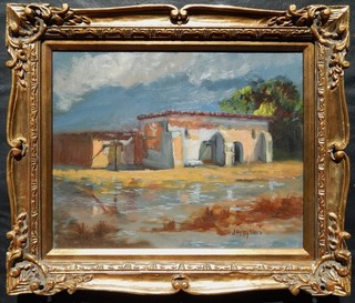 LISTED Helgy White View of Adobes on a Rainy Day Older Oil Painting NO RESERVE