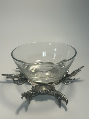 Ocean Brand Crab Dip 6-inch Clear Glass Serving Bowl on Pewter Crab Base