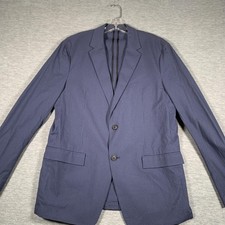 Theory Blazer Mens 42 Blue Check Cotton Nylon Stretch Slim Fit Sport Coat Jacket