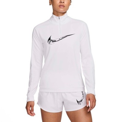 NIKE SWOOSH WOMEN'S DRI-FIT 1/4 ZIP RUNNING TOP SHIRT WHITE /BLACK #FV6387-NWT