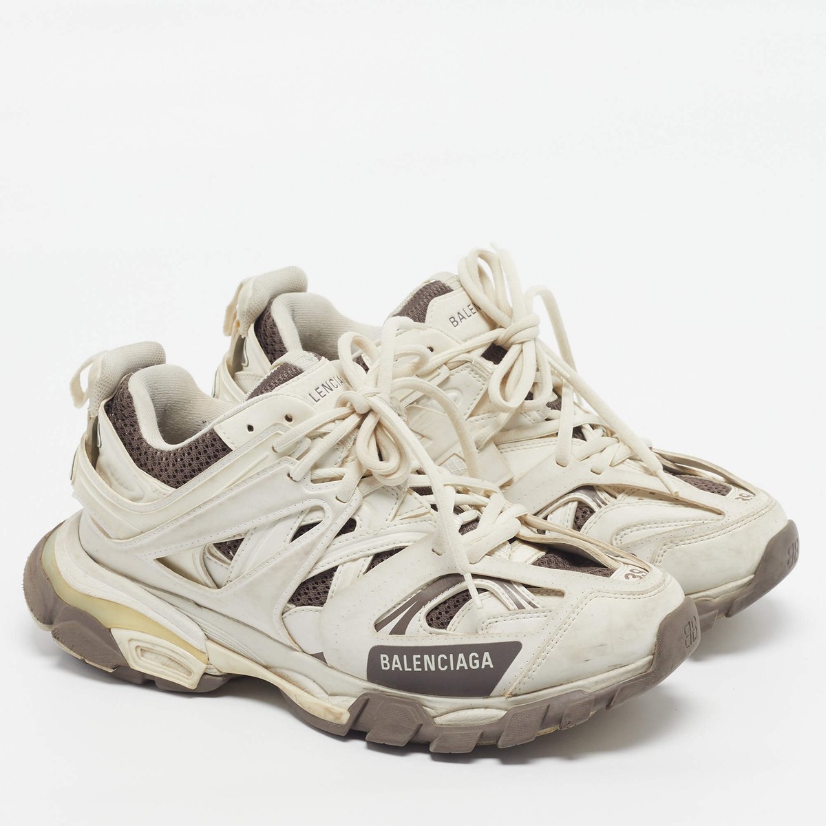 Balenciaga Track Size 39 WhiteBrown Faux Leather and Mesh Lace Up
