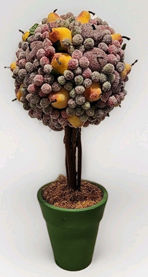 Sugared fruit topiary Vintage with berries pears apples grapes Twigs for Trunk