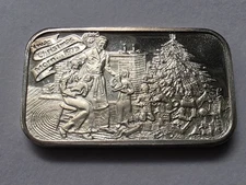 1975 E.J. Aleo & Co Twas Christmas Morn Silver Art Bar 2 Oz .999 Silver