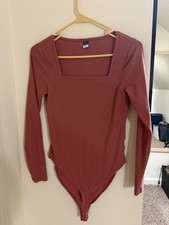 Old Navy Women's Long Sleeve Square Neck Bodysuit, Solid Pink Size S Regular