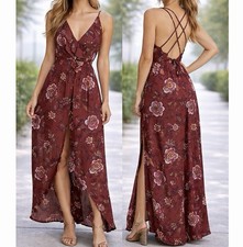 ASTR The Label NWT Rust Floral Ruffle Surplice High-Low Maxi Dress Size Small